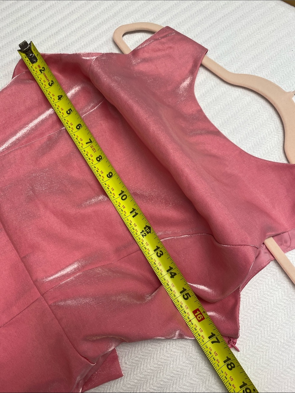 Pink Metallic Bow Back Mini Dress | Open Back Party Dress | M - Picture 6 of 8